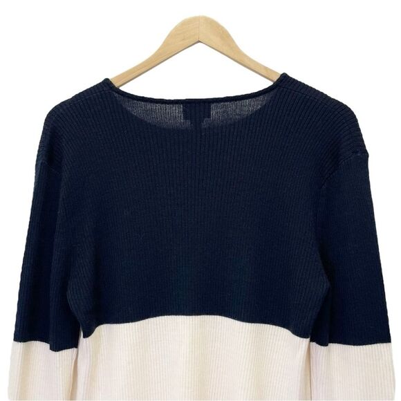 Worth Sweater Women's Size Large 100% Wool Pullover Navy & Ivory Rugby Stripe - Picture 3 of 8